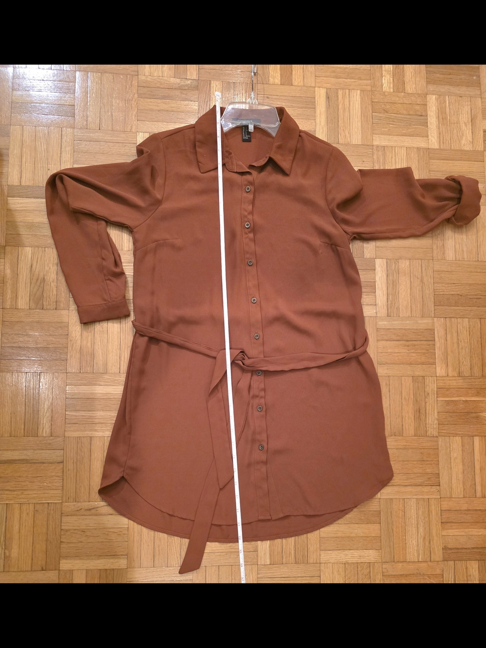 Rust Button-Front Shirt Dress with Tie Waist - Picture 4 of 6